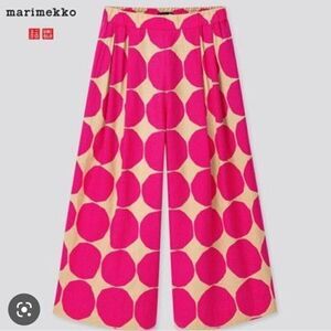 Uniqlo Marimekko Linen Cotton Cropped Pants Pink Tan Polka Dots Size XSS